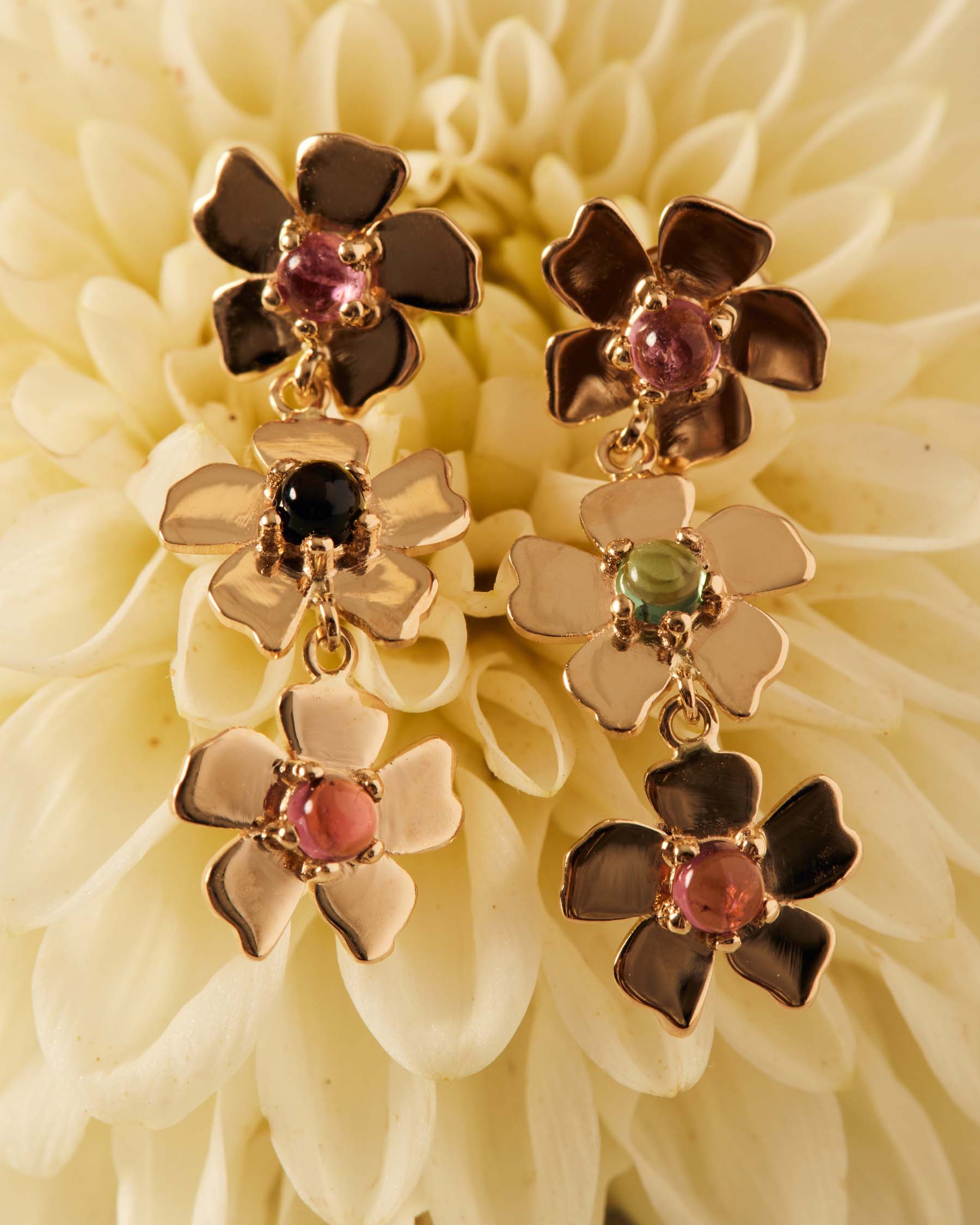 Forever Flower Long Earrings : 18K Solid Gold :: Forever Flower Long Earrings