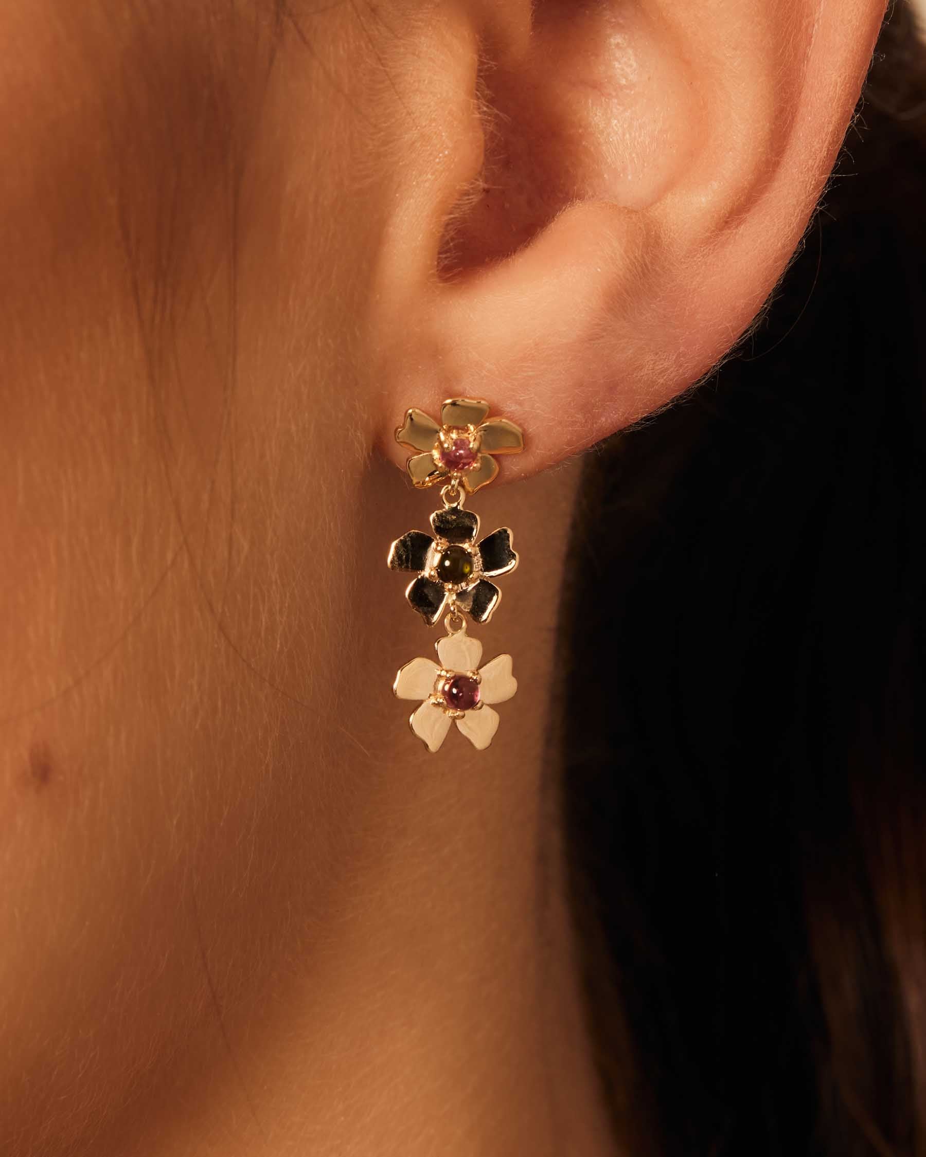 Forever Flower Long Earrings : 18K Solid Gold :: Forever Flower Long Earrings
