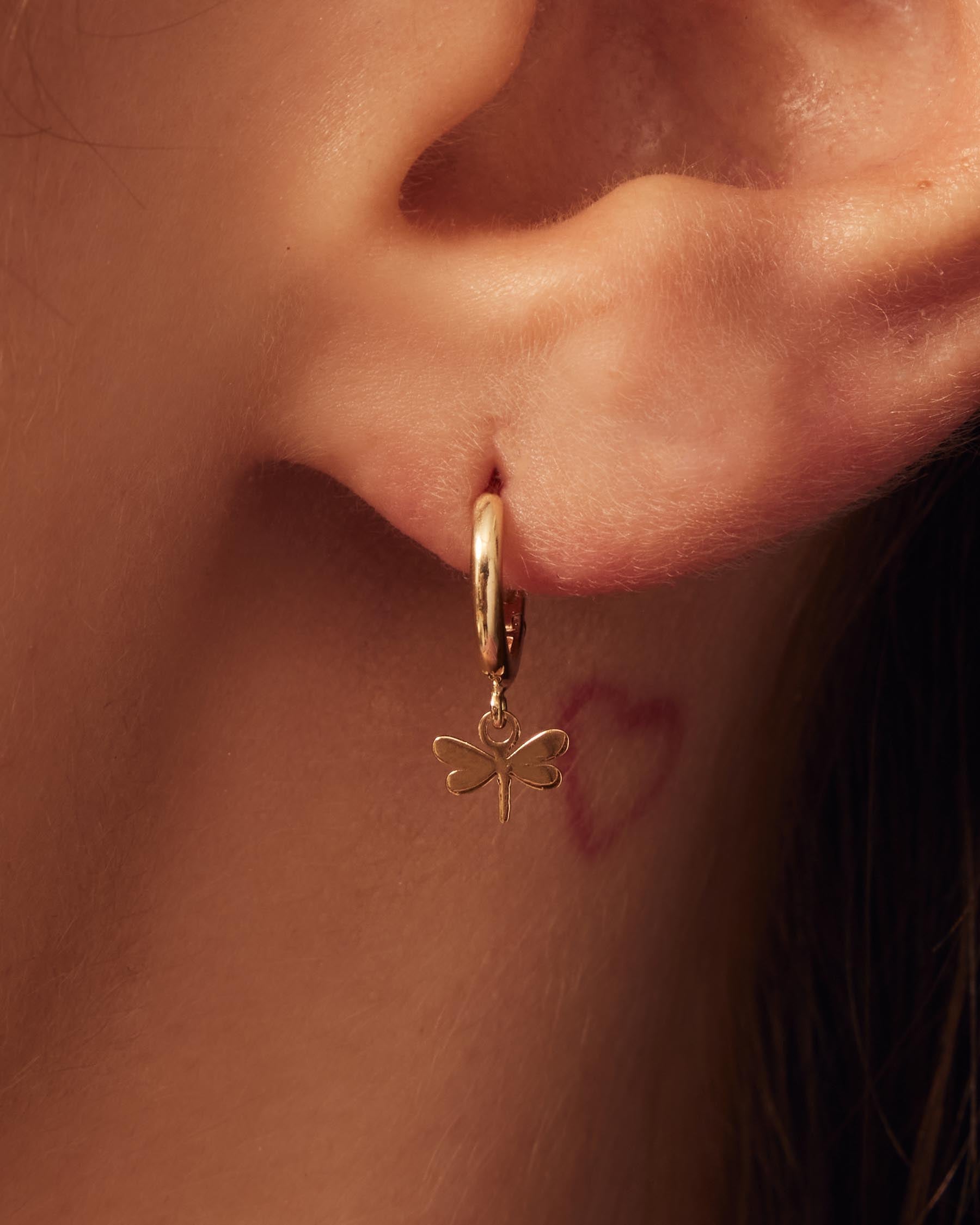 Forever Dragonfly Hoop Earrings : 18K Solid Gold :...